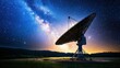 © Old Man Stocker - High-Tech Satellite Dish Under Starry Sky in a Serene Landscape Showcasing Telecommunications and Technology Innovations