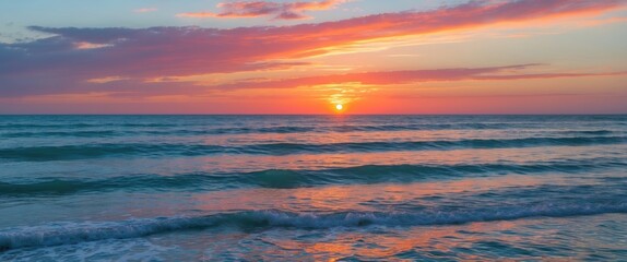 Poster - Serene Ocean Sunset with Vibrant Colors Reflecting on Water Surface