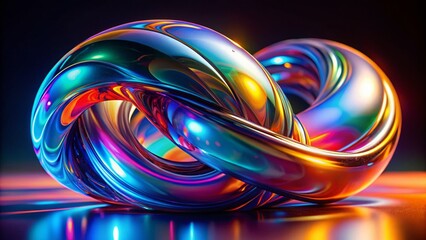 Poster - Macro Holographic Liquid 3D Render: Glossy Twisted Shape, Isolated Background