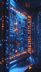 Poster - Complex illuminated server room architecture and futuristic technology