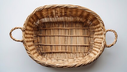 Poster - wicker basket isolated on white background ideal for food and product displays with empty space for 