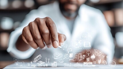 Wall Mural - Scientist researching data using a high tech holographic   file in a lab setting during daytime