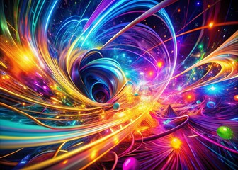 Poster - Mesmerizing Neon Swirl: Abstract Motion & Light Macro Photography