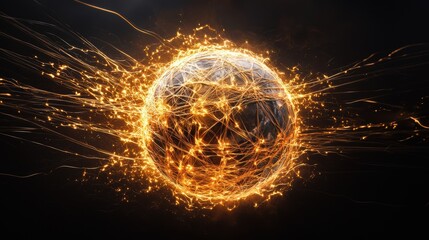 Aufkleber - A glowing, energetic sphere radiates light and sparks against a dark background, symbolizing dynamism and innovation.