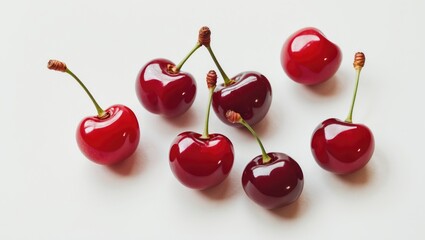 Wall Mural - Fresh Red Cherries On White Background With Empty Space For Text Ideal For Food Advertising And Marketing Use