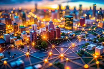 Poster - Miniature Network Hub: Connected World, Tilt-Shift Photography