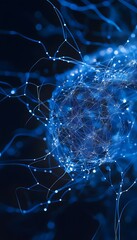 Poster - Abstract blue network of interconnected lines and nodes floats