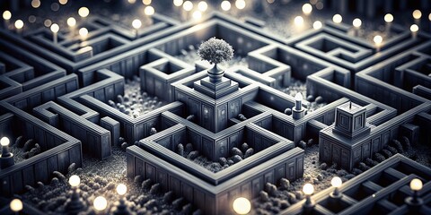 Poster - Monochrome Labyrinth: Purity in Complexity - Abstract Generative AI Art with Bokeh