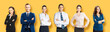 © vgstudio - Collection collage set image - full body portrait many businesspeople professionals, corporate men and women, isolate orange yellow background. Diverse business people. Teamwork, job, hiring co-work.