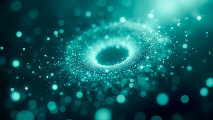Fototapete - Abstract digital illustration of glowing particles in a mesmerizing circular formation against a soft teal background
