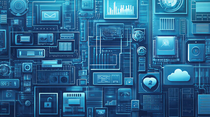 Poster - thin lines connection icons outline set of big data center group cloud computing system internet pro