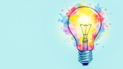  - colorful watercolor light bulb illustration on a soft blue background showcasing creativity and inno