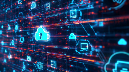 Poster - thin lines connection icons outline set of big data center group cloud computing system internet pro