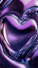 Aufkleber - Close-up of a transparent heart-shaped glass with rich purple and violet reflections, symbolizing love, romance, and abstract art in a soft glowing environment.