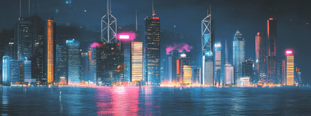 Wall Mural - The bustling city night view, towering skyscrapers