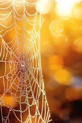 Wall Mural - Beautiful spider web in wild field with dew in morning in Spring.