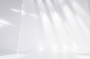 Aufkleber - Modern, minimalist interior space with a focus on clean lines and a stark, white color palette. Presentation backdrop with beautiful intricate lighting against a blank white wall.