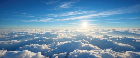 Poster - Blue sky with white clouds and bright sunlight during a clear day captured from an elevated perspective.