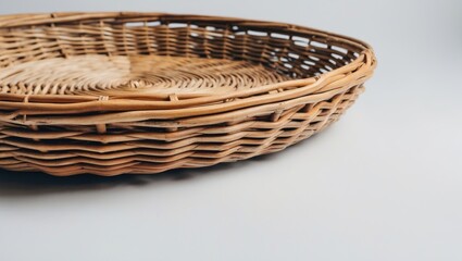 Canvas Print - Woven round wicker basket with a natural finish on a neutral background displaying craftsmanship and texture details