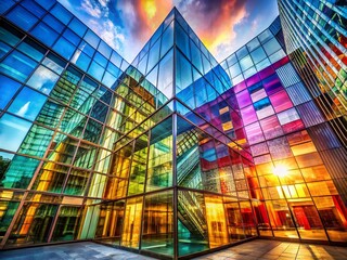 Poster - Shimmering Spectrum Abstract Architectural Background - Modern Building Facade