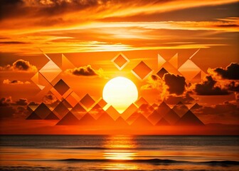 Poster - Silhouette of Orange and White Abstract Shapes at Sunset