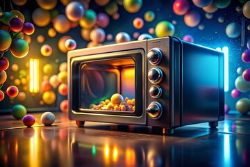 Poster - Surreal Black Microwave Oven with Retro Knobs - Abstract Kitchen Appliance Photography