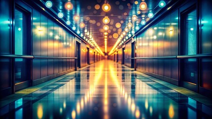 Poster - Surreal Empty Corridor: Blurred Background, Mysterious Long Hallway Stock Photo