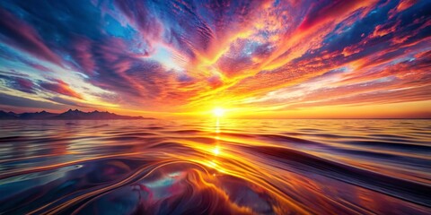 Poster - Surreal Sunset Painting: Gradient Sky with Rippling Light Streaks