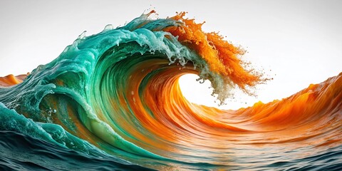 Poster - Swirling Mint Green and Orange Tidal Waves Abstract Art - High Resolution Stock Photo