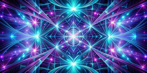 Aufkleber - symmetrical glowing lines: abstract teal and purple double exposure art