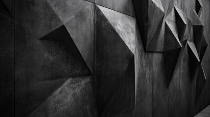 Poster - Abstract Geometric Wall Design with 3D Textures in Monochrome Tone
