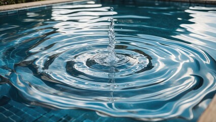 Poster - water fountain creating ripples in a swimming pool with reflections on the surface under natural lig