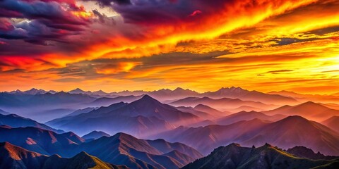 Poster - Vibrant Sunset Abstract Mountain Range - Colorful Landscape Stock Photo