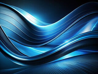 Poster - Vintage Abstract Art: Sleek Blue & Black Curves in Modern Flowing Design