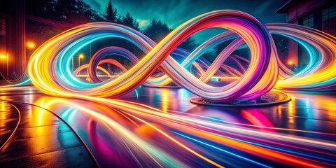 Poster - Vintage Abstract Light Painting: Futuristic Curved Shapes Art