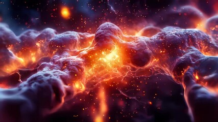 Poster - Highly detailed digital representation of interconnected glowing molecular structures, resembling biological cells or neural connections