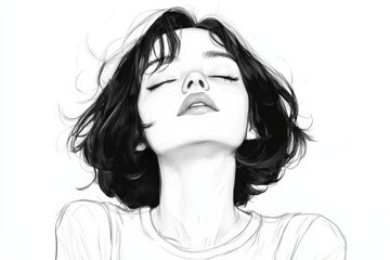 Aufkleber - Young woman with short hair and closed eyes, embodying serenity in a minimalist artistic portrayal