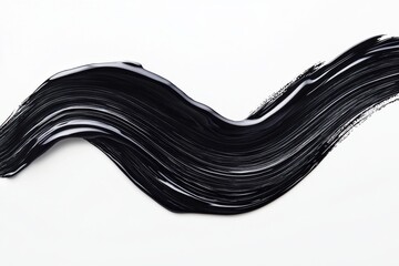Poster - An elegant and glossy wave of black nail polish elegantly swept across a pure white background, highlighting its smooth texture and rich, dark pigment.