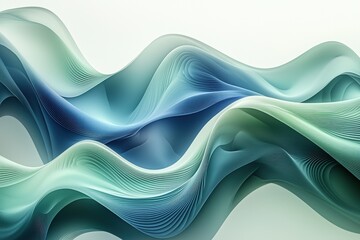 Poster - a serene and fluid abstract design featuring undulating waves in soothing blue and green tones, set 