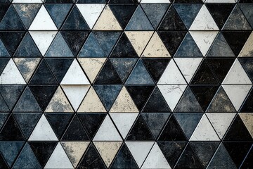 Poster - Abstract textured background with a geometric pattern of black, white, and beige triangles arranged seamlessly, vintage style, artistic monochrome design.