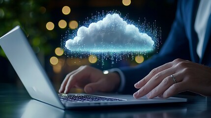 Poster - Businessman Using Laptop with Cloud Technology Illustration