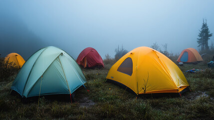 tent in campsite outdoors with beautiful nature settings.