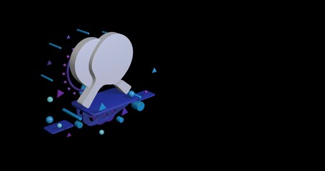 Poster - White crossed ping pong rackets symbol on a pedestal of abstract geometric shapes floating in the air. Abstract concept art with flying shapes on the left. 3d illustration on black background