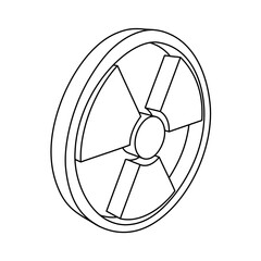 Poster - The outline of a large radiation symbol is made with black lines. 3D view of the object in perspective. Vector illustration on white background
