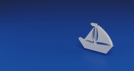 Poster - Isolated realistic white sailing boat symbol with shadow. Located on the right side of the scene. 3d illustration on transparent background
