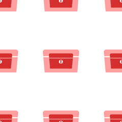 Poster - Seamless pattern of large isolated red chest symbols. The elements are evenly spaced. Illustration on light red background