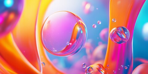 Aufkleber - Colorful abstract image featuring vibrant bubbles and fluid shapes. The bright hues create a playful and fresh atmosphere. Suitable for backgrounds or design projects. AI