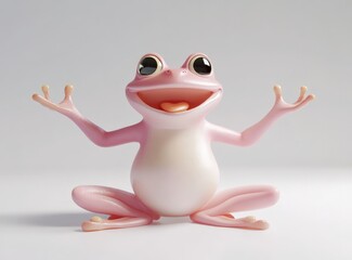 A small frog figurine is gracefully sitting in a lotus position on a rock