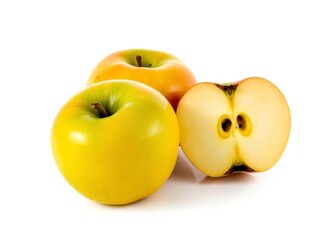 an image of three apples cut in half and one apple in the middle, there is a group of three apples that are cut in half