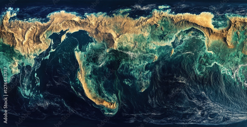 A detailed map of the world illustrating all the continents and oceans ...